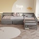 preview thumbnail 17 of 25, L-Shaped Double Platform Bed with 3 Storage Drawers, Twin Size Two Shared Beds with Guardrails