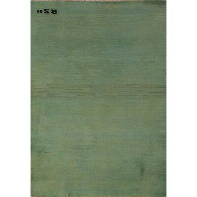 Green Gabbeh Oriental Rug Handmade Wool Carpet - 2'7" x 3'11"