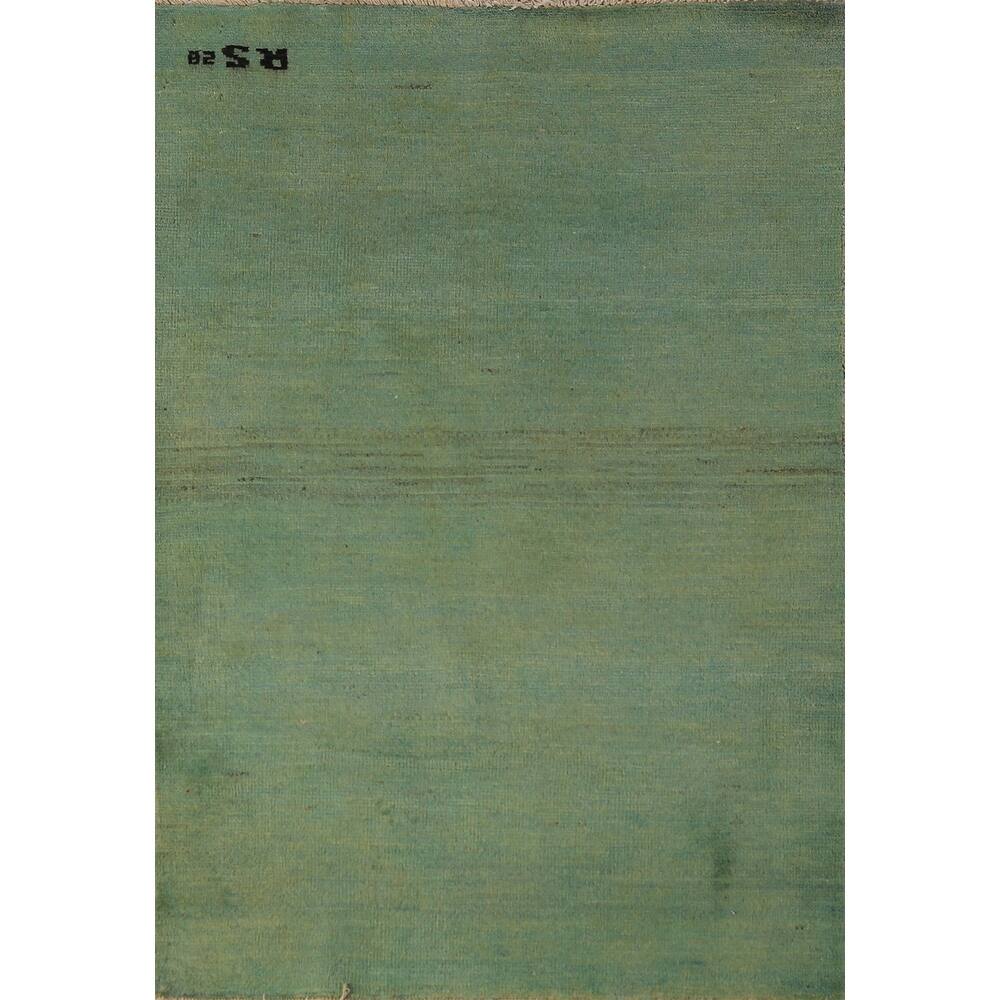 Green Gabbeh Oriental Rug Handmade Wool Carpet - 2'7" x 3'11"