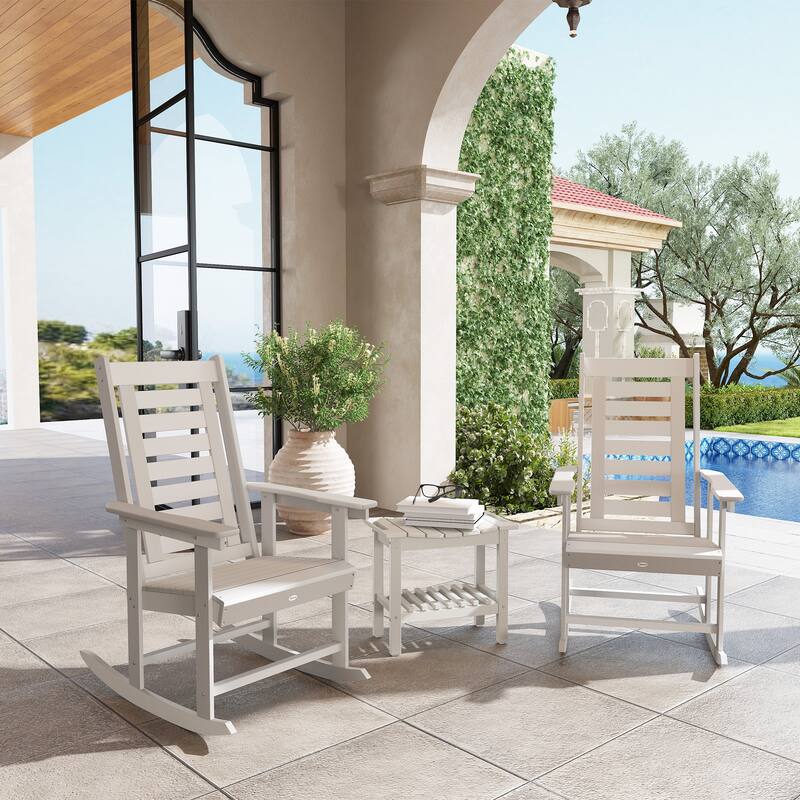 Set of 2 Outdoor HDPE Rocking Chairs with Slatted Back and Comfortable Armrests for Patio or Porch - 25.6" W x 35" D x 40.6" H
