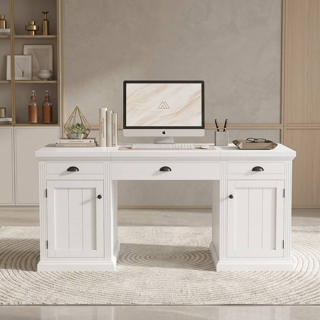 Merax Executive Desk with Hidden Charging Hub and Solid Wood Storage