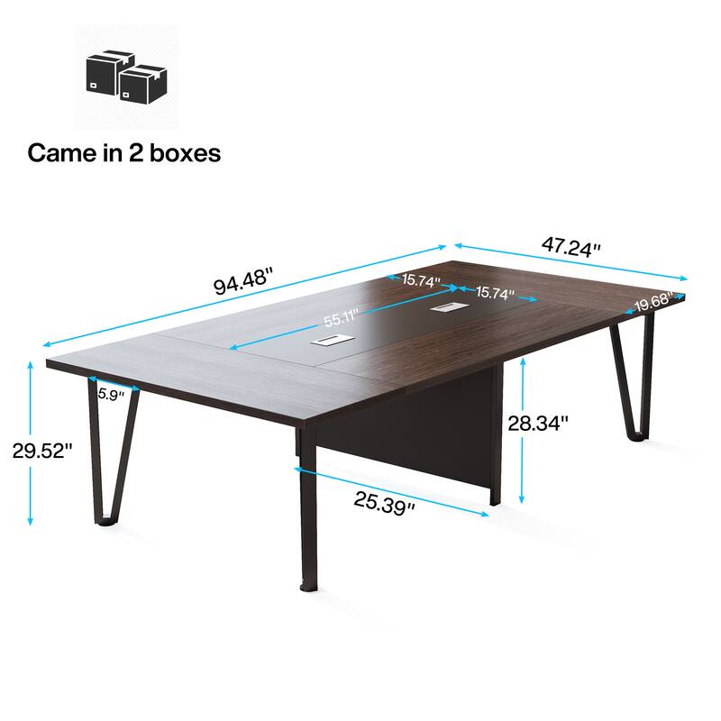 94-inch Large Conference Meeting Table with Two Cable Holes for Office - N/A
