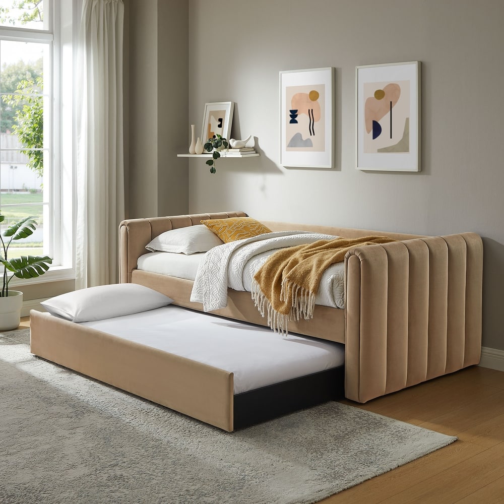 Veyla Channel Tufted Performance Velvet Twin Daybed With Trundle