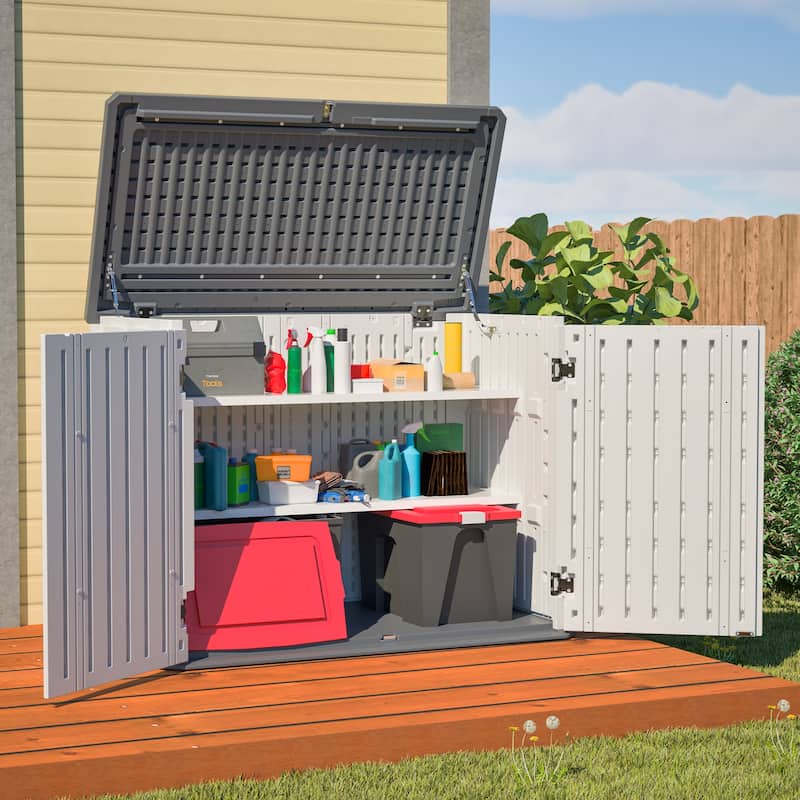 GDFStudio - Hayes Large Horizontal Lockable Outdoor Storage Shed with Removable Shelf