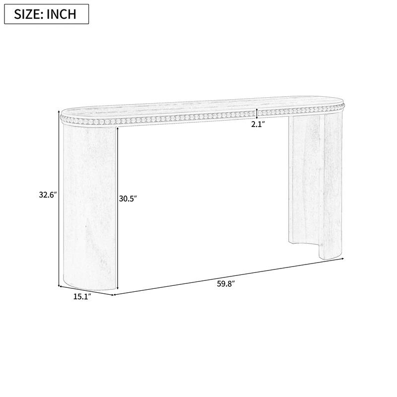Vintage Console Table With Beaded Trim And Reversible Curved Legs,Natural Wood Veneer Finish-Entryway Accent Table