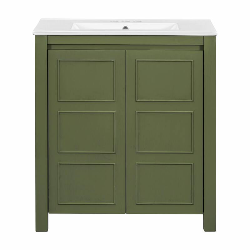 Vintage Style Bathroom Vanity Combo with Ceramic Sink and 2 Soft-close Doors