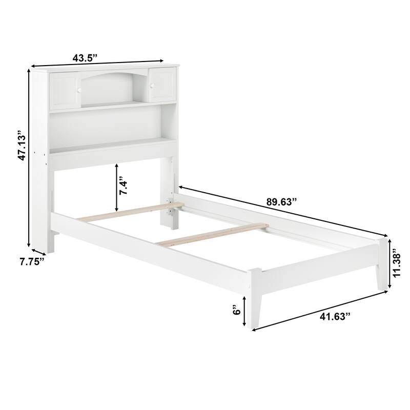 Newport Twin XL Bed with Bookshelf Headboard and USB Charger