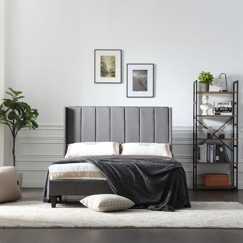 Bed Frame Set, Beds Headboard with Wings & Platform & Slats,