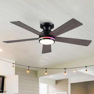 46 Inch Flush Mount Ceiling Fan with Light 5 Reversible Dual Side Blades for Bedroom,Living Room,Patio - 46 Inches