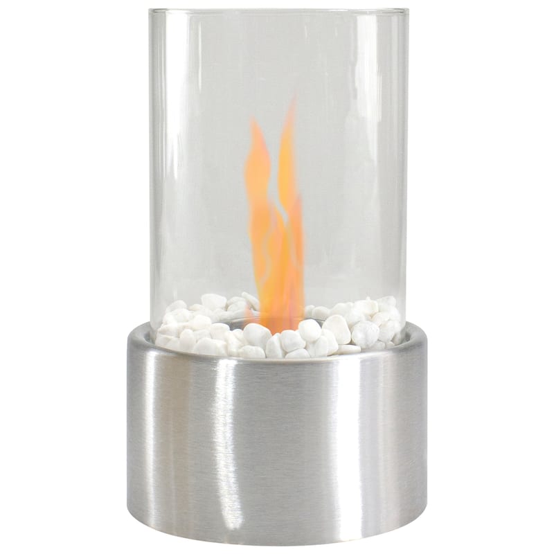 Bio Ethanol Round Portable Fireplace with Base - 10.5" - Silver