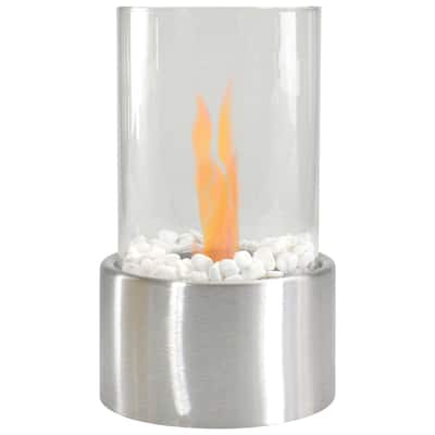 Bio Ethanol Round Portable Fireplace with Base - 10.5" - Silver
