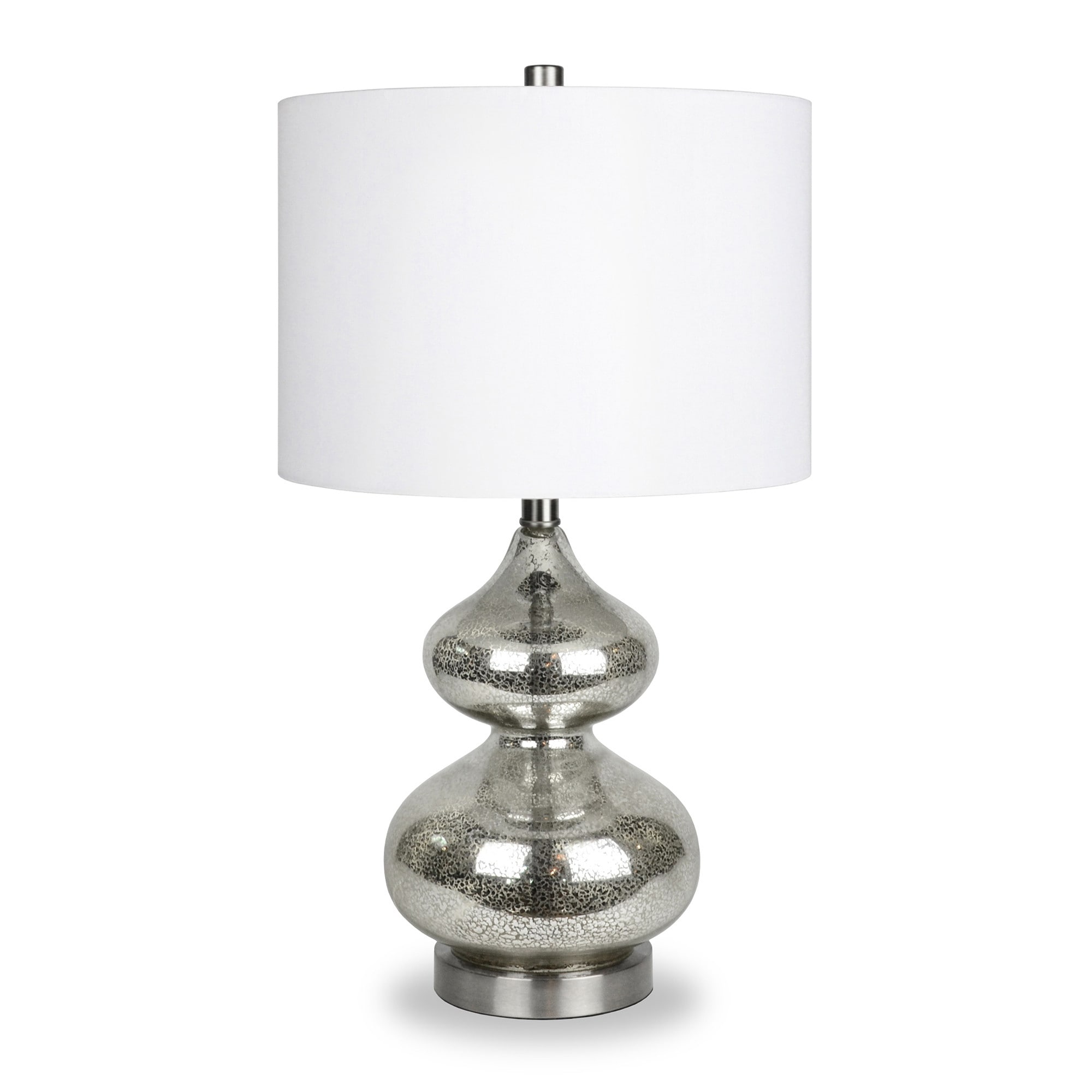 HomeRoots 23" Silver Glass Gourd Table Lamp With White Drum Shade - 13