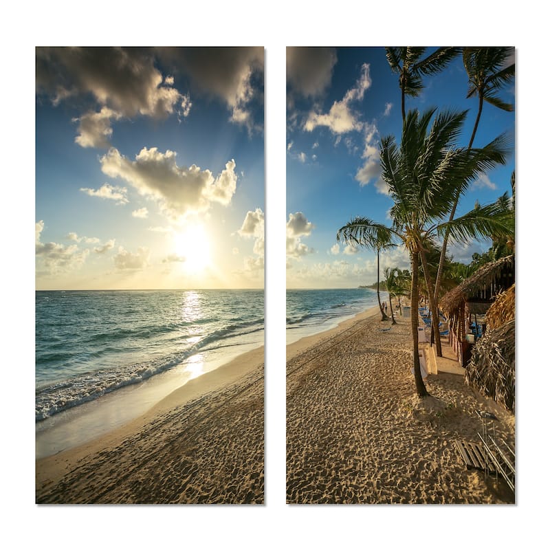 Designart "Beautiful Caribbean Vacation Beach" Large Beach Canvas Wall Art Print 2 Piece Set