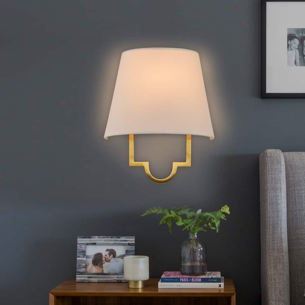 C Cattleya 1-Light Gold Hardwired/ Plug-in Dimmable Fabric Wall Sconce