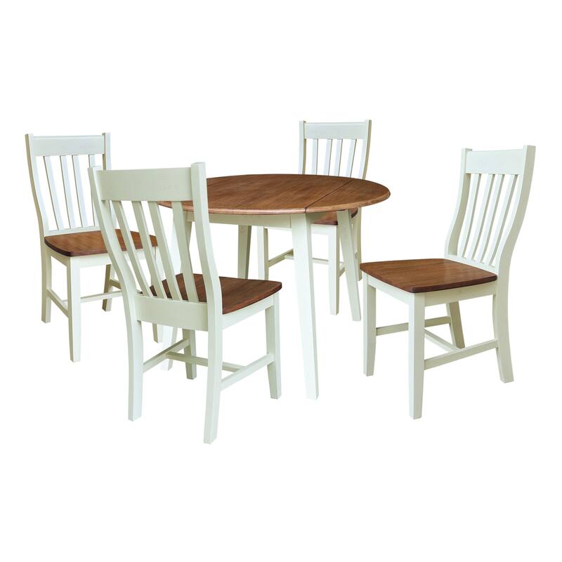42" Round Dual Drop Leaf Dining Table with Chairs - 5-Piece - Hickory/Shell