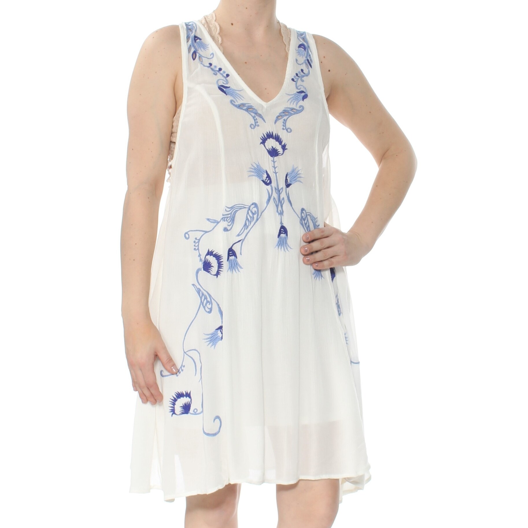 blue and white free people dress