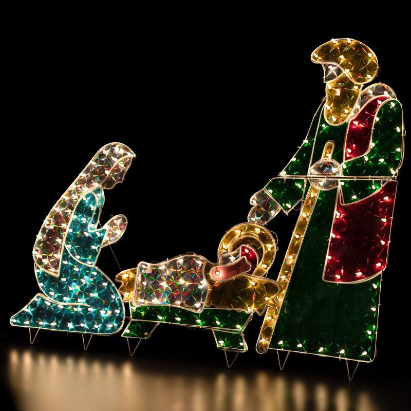 3-Piece Lighted Holographic Christmas Nativity Set Outdoor Decoration - Clear Lights - Multi