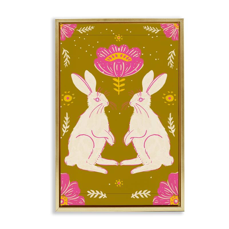 Stupell Mirrored Spring Bunnies Framed Floater Canvas Wall Art Design By Hannah Moren - 21 x 31 - Gold