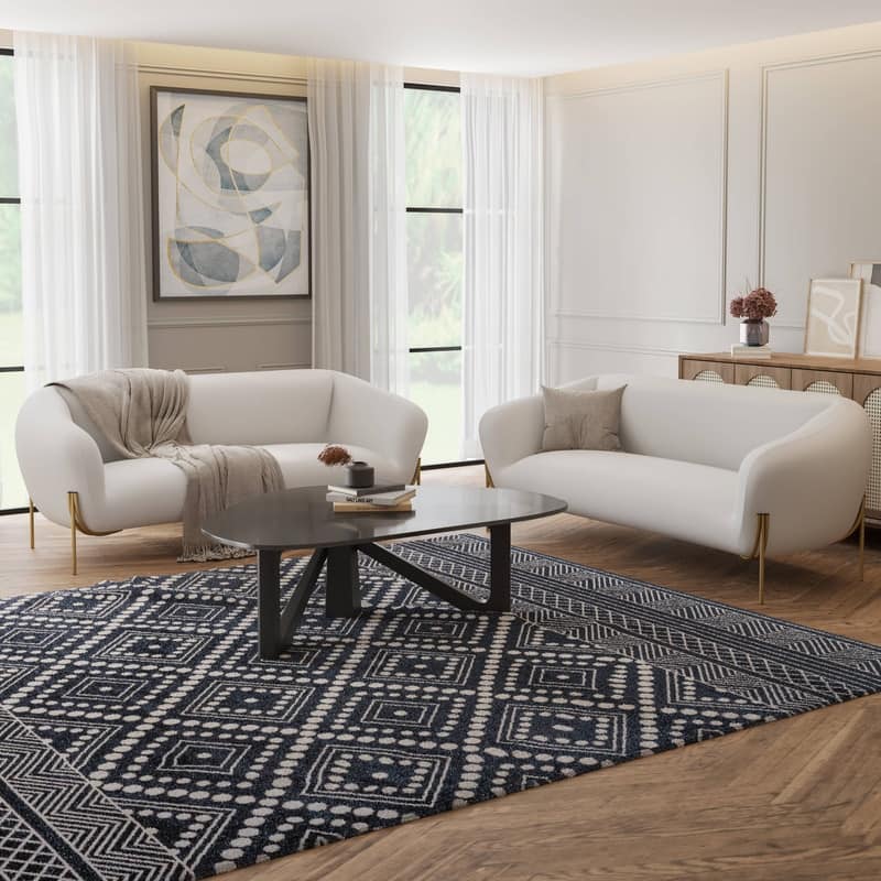 Zuno Modern Velvet Upholstered 3-Seater Sofa with Curved Seamless Design Gold Metal Base Plush Foam Cushions Easy Assembly