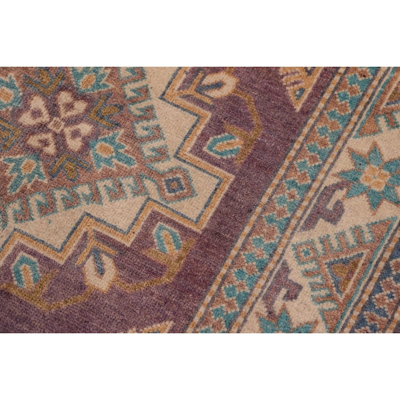 Bohemian Kazak Mila Light Purple/Beige Wool Rug - 3'4'' x 4'10''