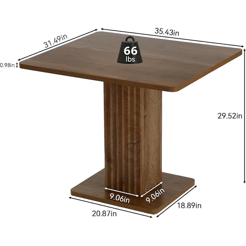 35.43" L x 31.5" W Small Dining Table with Fluted Base, Wood Kitchen Table for 2-4 People