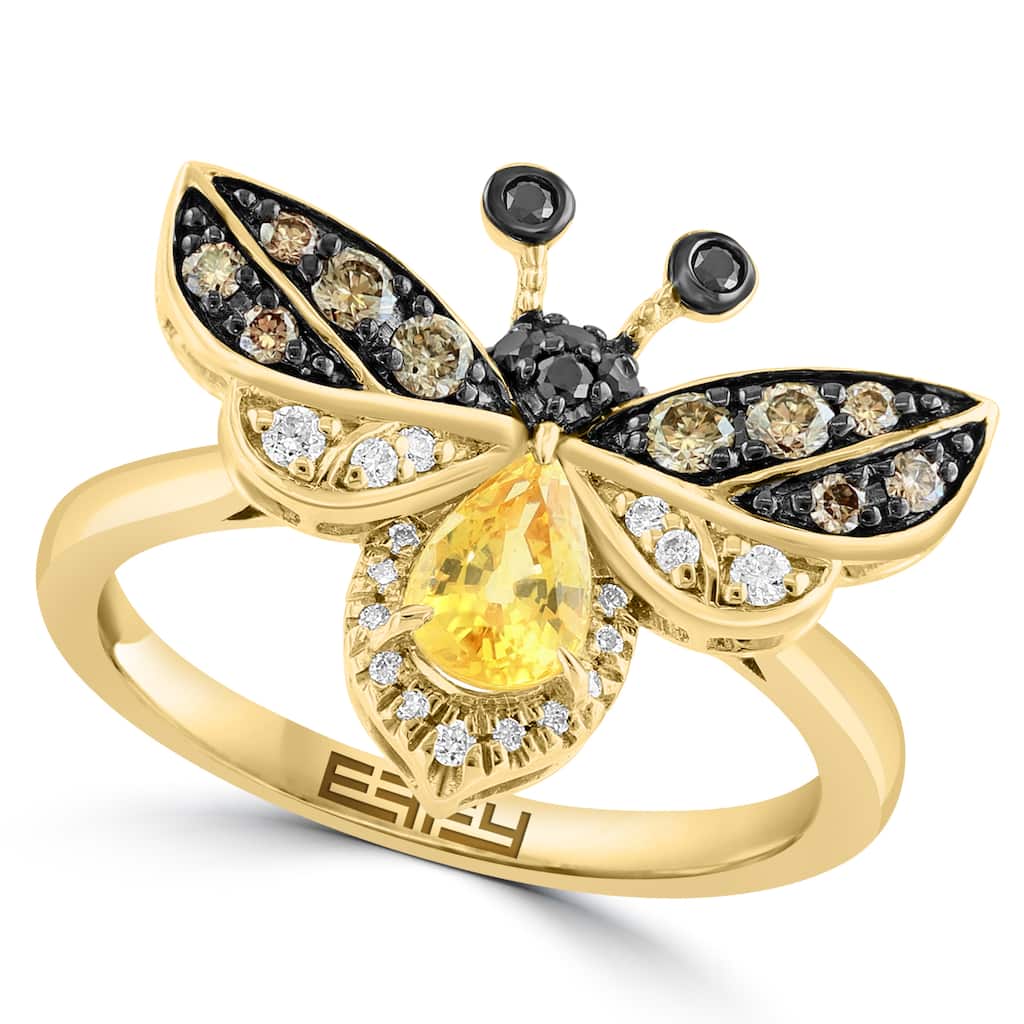 Effy Women's 14K Yellow Gold Diamond,Black Diamond,Espresso Diamond,Yellow Sapphire Bee Ring