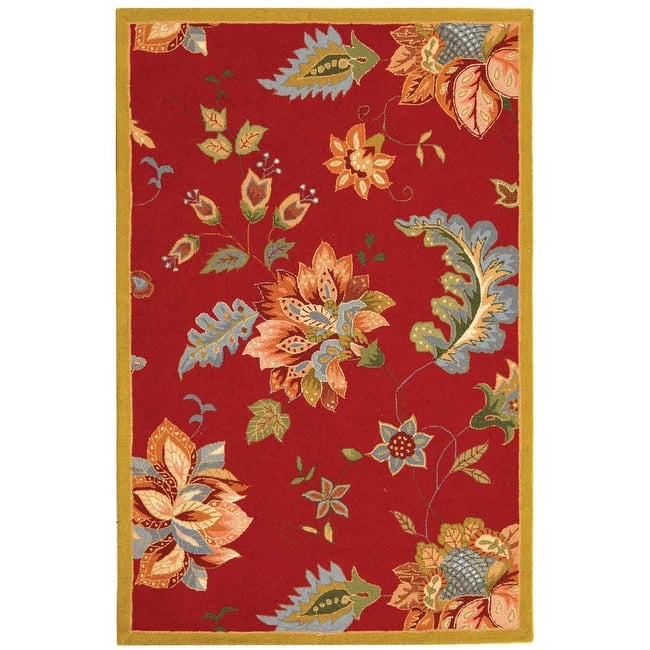 SAFAVIEH Handmade Chelsea Klavdia French Country Floral Wool Area - 2' 9" x 4' 9" - Red - Runner/Rectangle