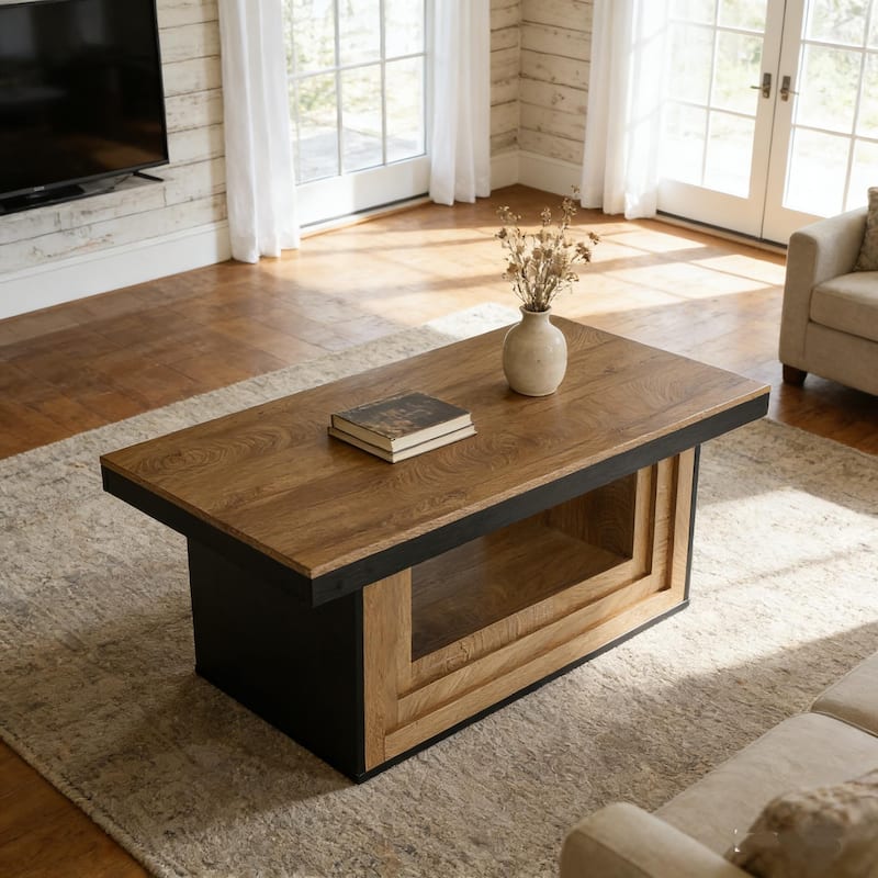 47" Retro Modern Coffee Table With Open Shelf For Living Room