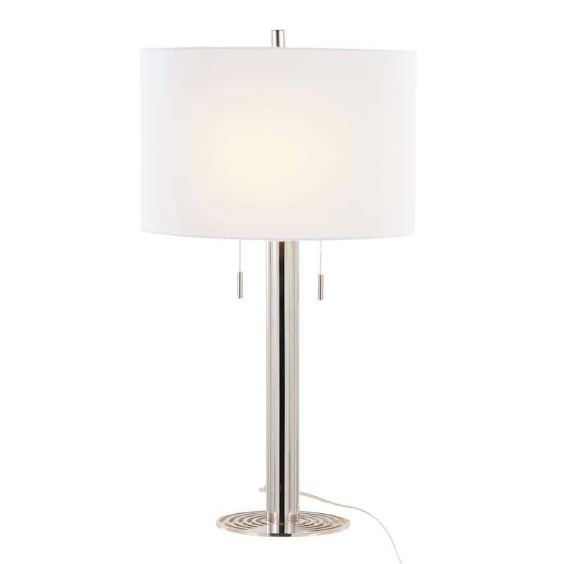 Porch & Den Tower Master 29" Metal Table Lamp (Set of 2) - Polished Nickel/White Linen