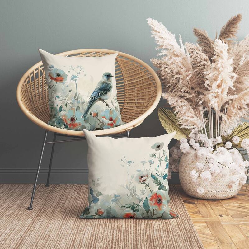 Tranquil Thicket Indoor/Outdoor Reversible Throw Pillow Beige and Teal