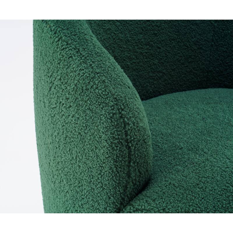 Swivel Accent Armchair Teddy Fabric Upholstered Barrel Chair with Black Point Round Swivel Metal Base