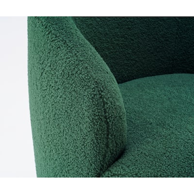 Teddy Fabric Swivel Barrel Chair, Round Upholstered Armchair, Small Single Sofa with Metal Ring for Living Room, Bedroom