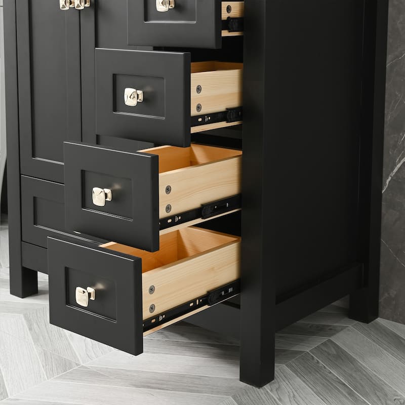Eclife 30'' Bathroom Vanities Cabinet with Sink Combo Set Drop in Ceramic Sink Matte Black Faucet Mirror