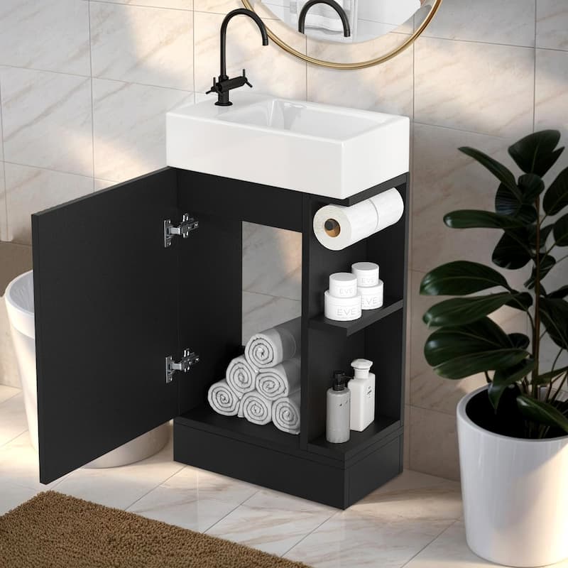 18.6" Bathroom Vanity with Sink,with Two-tier Shelf,Left or Right Orientation