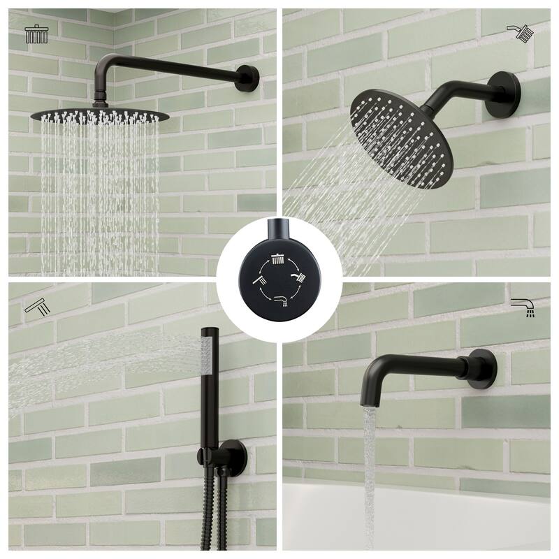 4-Spray Wall Mount 10 and 6 in. Dual Fixed and Handheld Shower Head with Tub Spout (Valve Included) - 10" x 10"