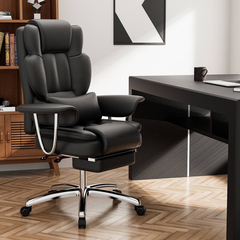 Large Home High Leg Executive Office Chair Ergonomic Recliner Leather Computer Chair with Footrest, for Home Office