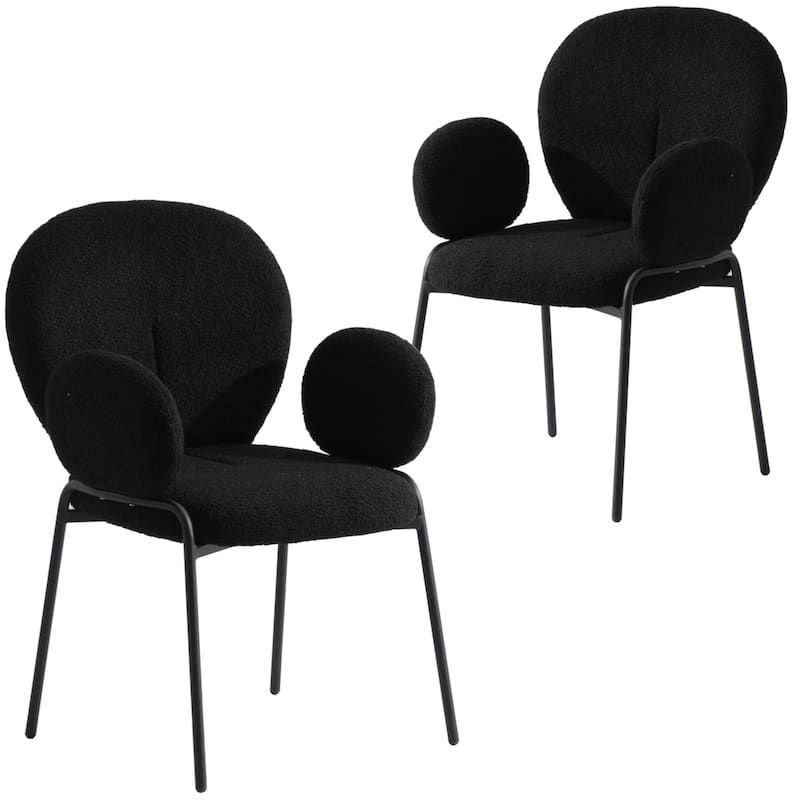 Celestial Boucle Upholstered Iron Dining Chairs Set of 2 by LeisureMod - Black