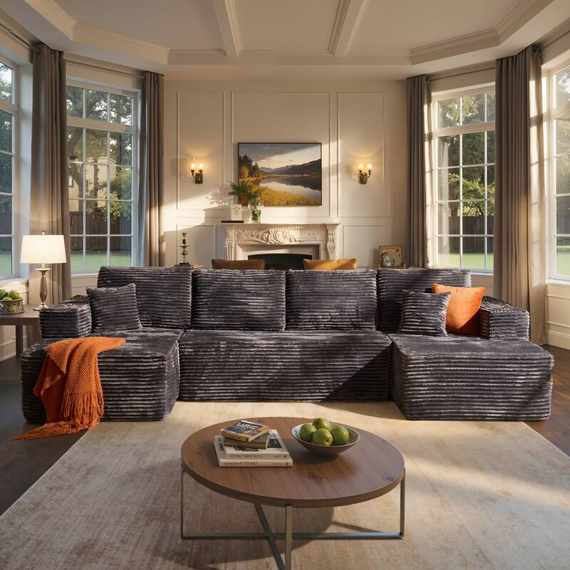 VIOS No-Assembly Plush Fabric Sofa Set​ - Grey