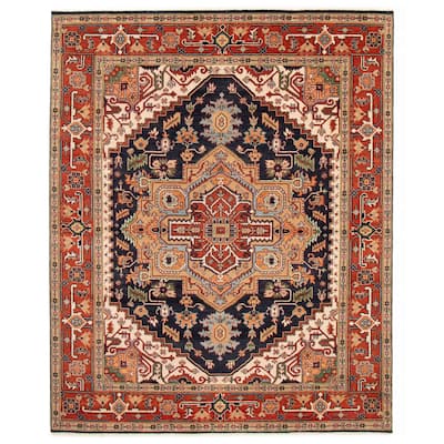 ECARPETGALLERY Hand-knotted Serapi Heritage Dark Navy Wool Rug - 8'1 x 10'0