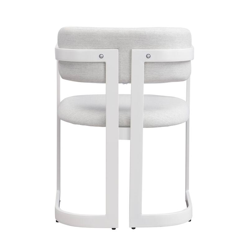 Upholstered Dining Chairs Set of 2, Fabric Armchairs with Beige Seating White Metal Frame, 265 LBS Weight Capacity