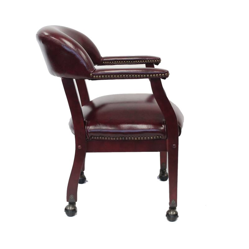 Anna Captain Chair, Nailhead Trim, Hooded Wheel, Burgundy Oxblood Vinyl