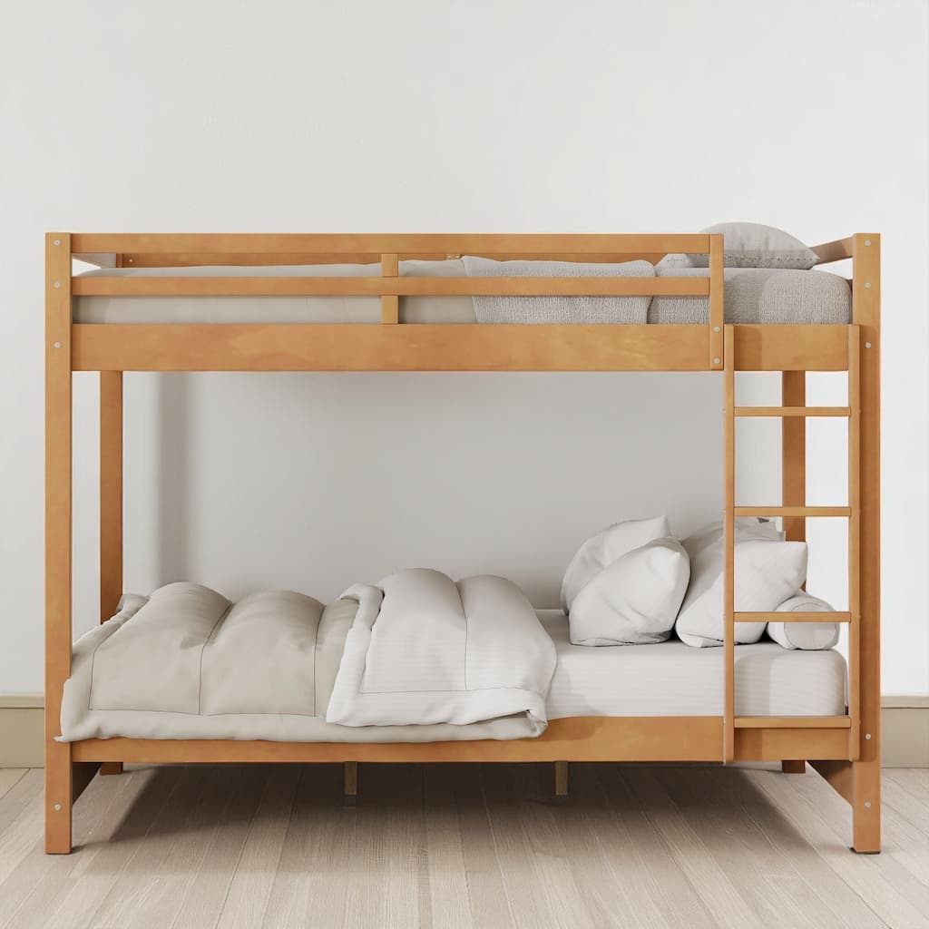 Queen Bunk Bed with Safety Rails and Ladder, Wood Frame, Slat Support, Easy Assembly, 600lbs Capacity