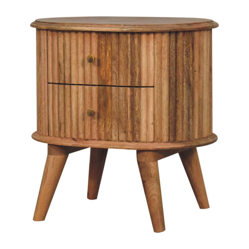 HomeRoots 20" Natural Solid Wood Oval Ribbed Texture Two Drawer Nightstand