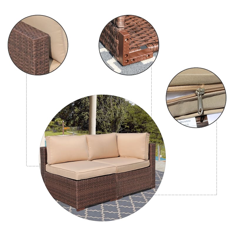 2 pieces Wicker Patio Corner Sofa Sectional Set