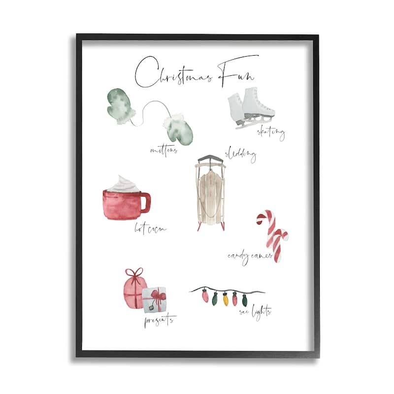 Stupell Christmas Fun Illustrated Item List Festive Holiday Traditions Framed Wall Art