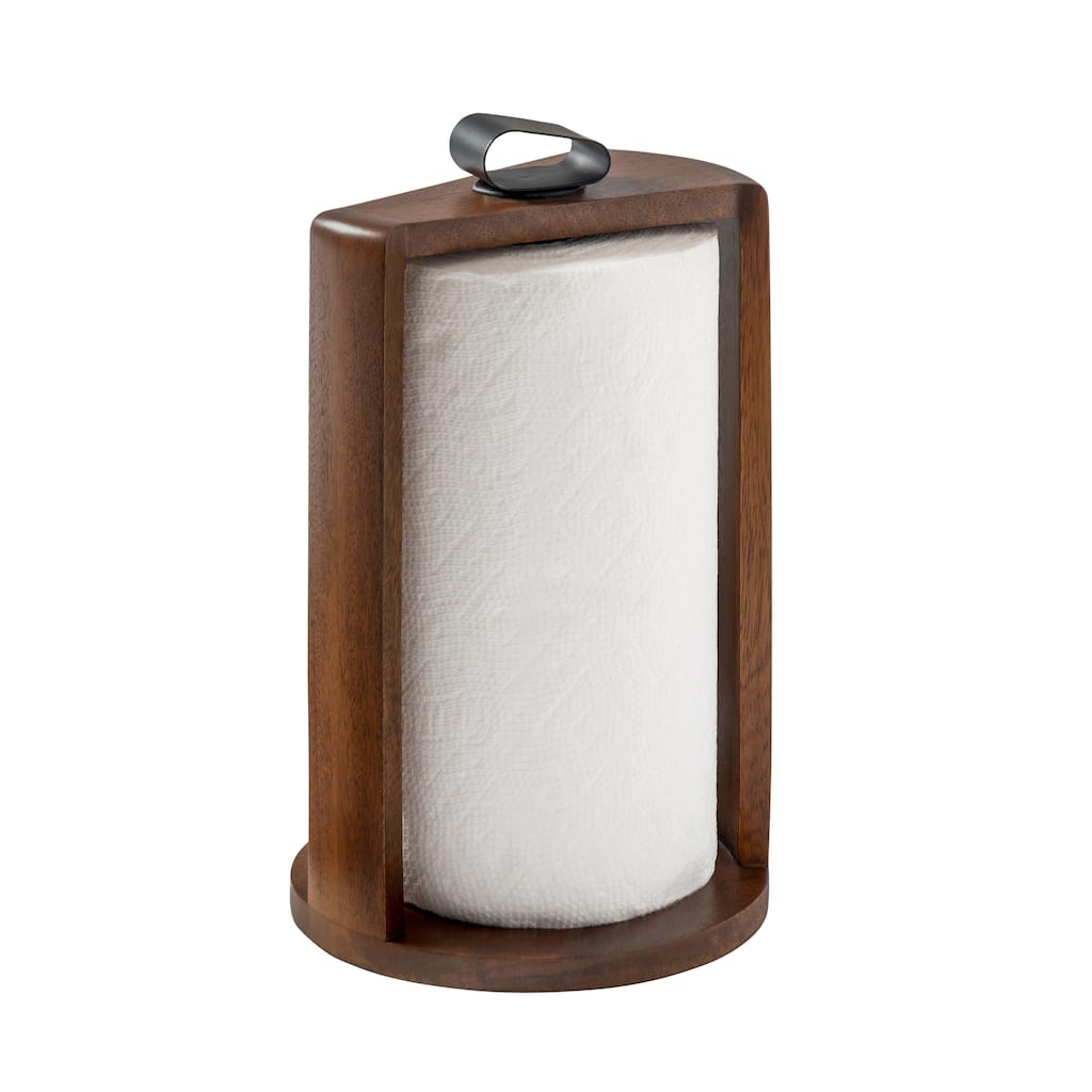 Jani Mango Wood Paper Towel Holder Stand with Metal Rod - Durable Countertop Kitchen Organizer for Roll Storage.