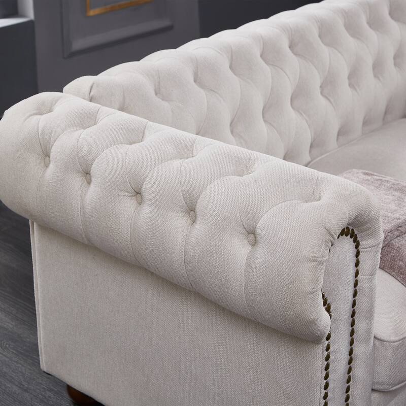 Linen Chesterfield Sofa with Nailhead Trim for Classic Appeal
