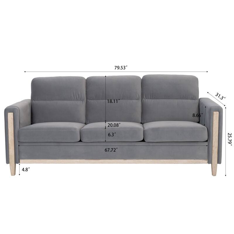 79.5"Solid Wood Three-Seater Sofa for Living Room