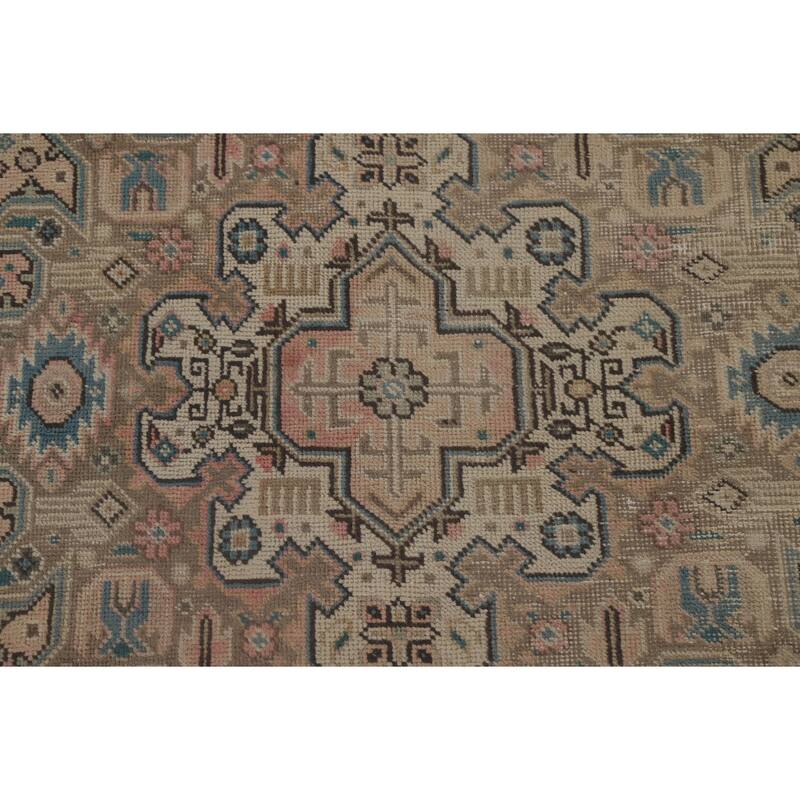 Geometric Tabriz Distressed Persian Vintage Rug Handmade Wool Carpet - 7'10" x 10'9"