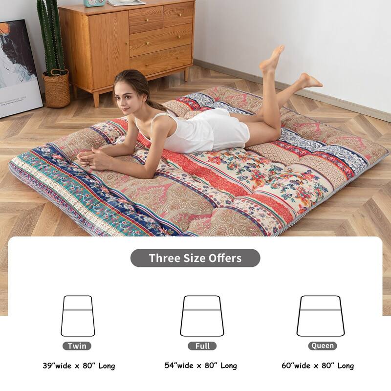 Boho Floral Pattern Japanese Floor Futon Mattress